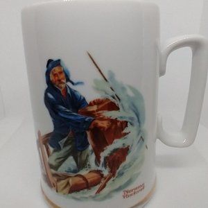 Vintage Ceramic Norman Rockwell Mug Braving the Storm